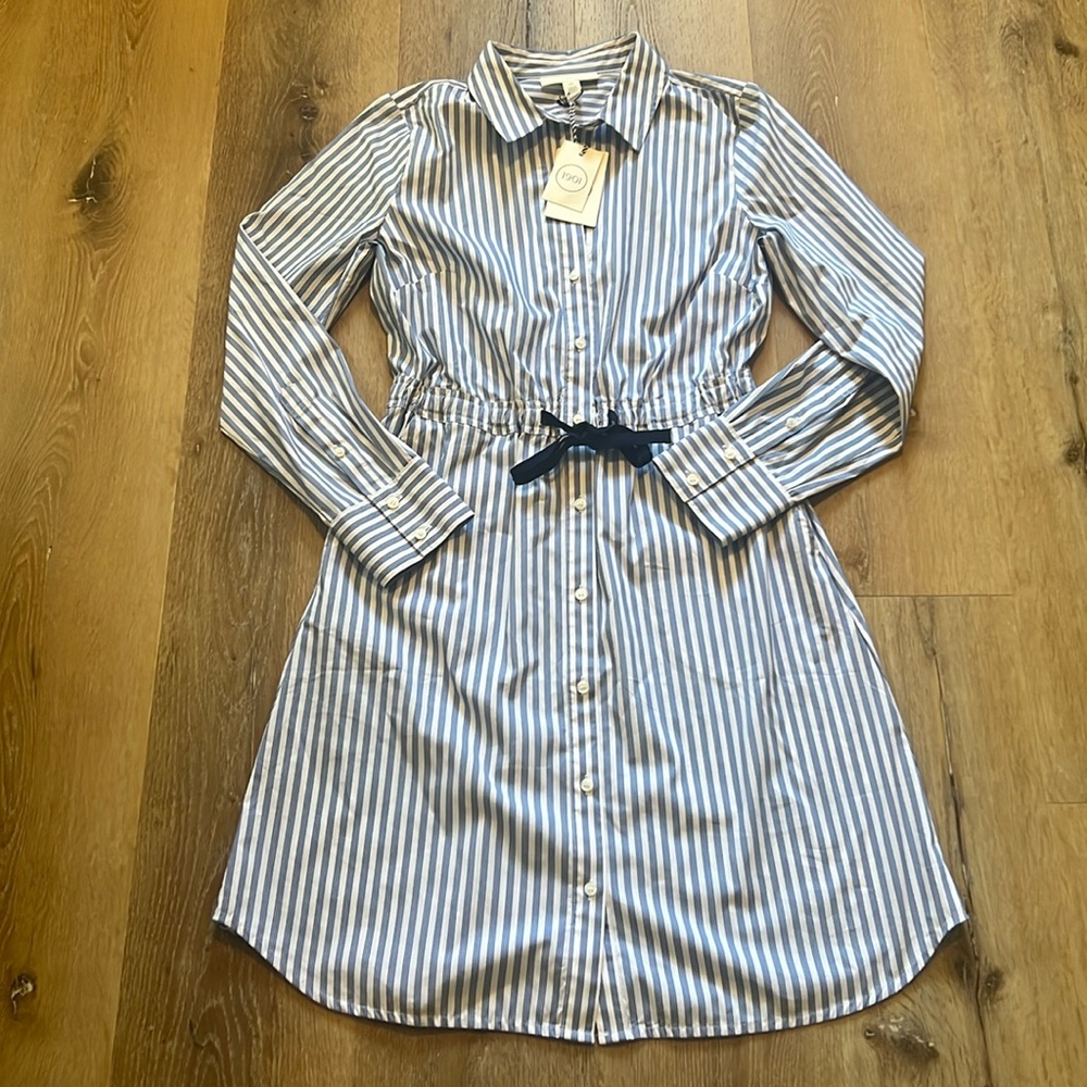 1901 blue and white striped long sleeve dress XS Nordstrom